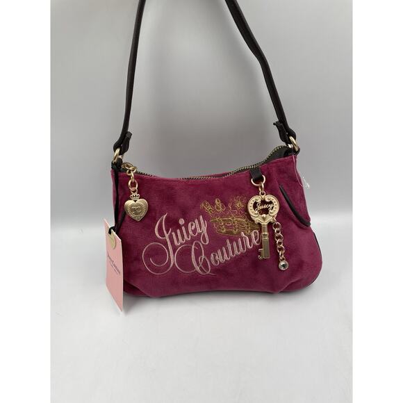 Juicy Couture Women's Key to My Heart Velour Wristlet Purse, Plum Berry Pink NWT - Picture 1 of 7